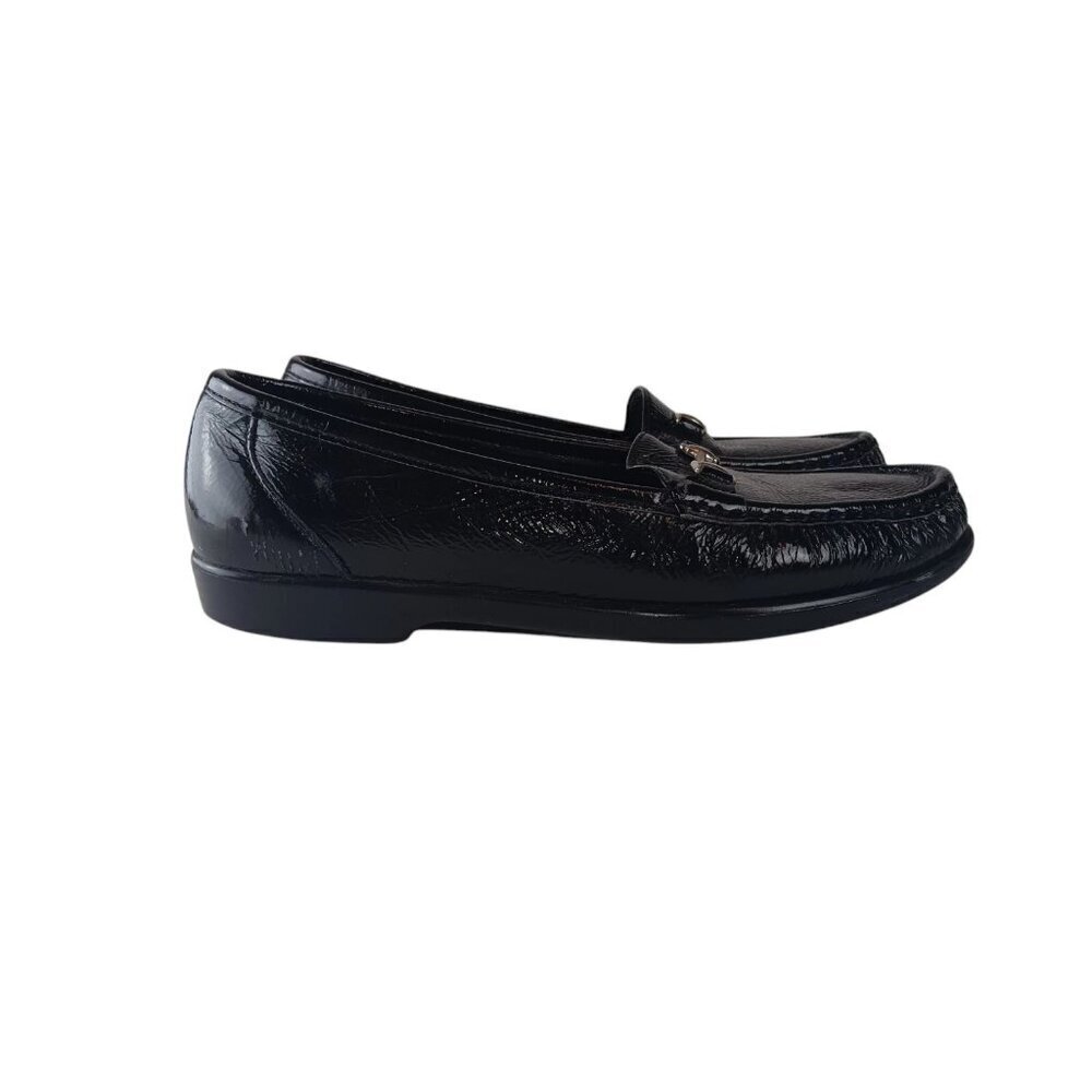 SAS WOMEN'S 8.5 METRO PATENT LEATHER HORSEBIT LOAFER TRIPAD SHOES BLACK
